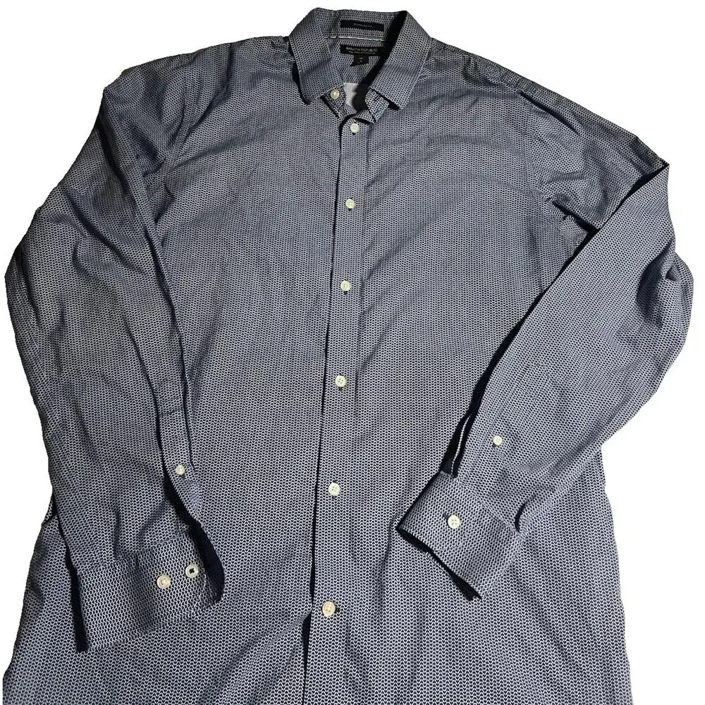 Banana Republic Mens Large Standard Fit Non Iron Blue Geometric Dress Shirt